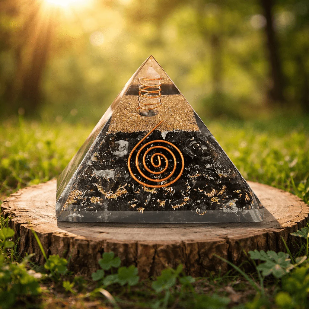 Black Tourmaline Orgone Pyramid with Copper Coil