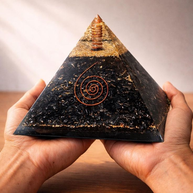 Black Tourmaline Orgone Pyramid with Copper Coil