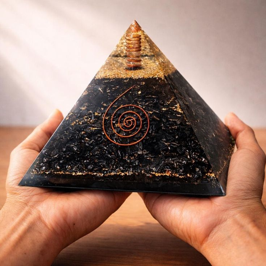 Black Tourmaline Orgone Pyramid with Copper Coil