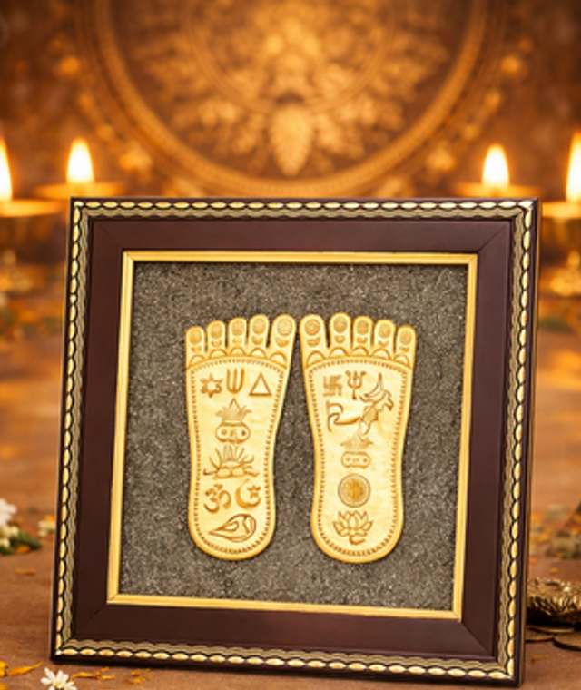 Goddess Laxmi Charan Paduka Pyrite Frame