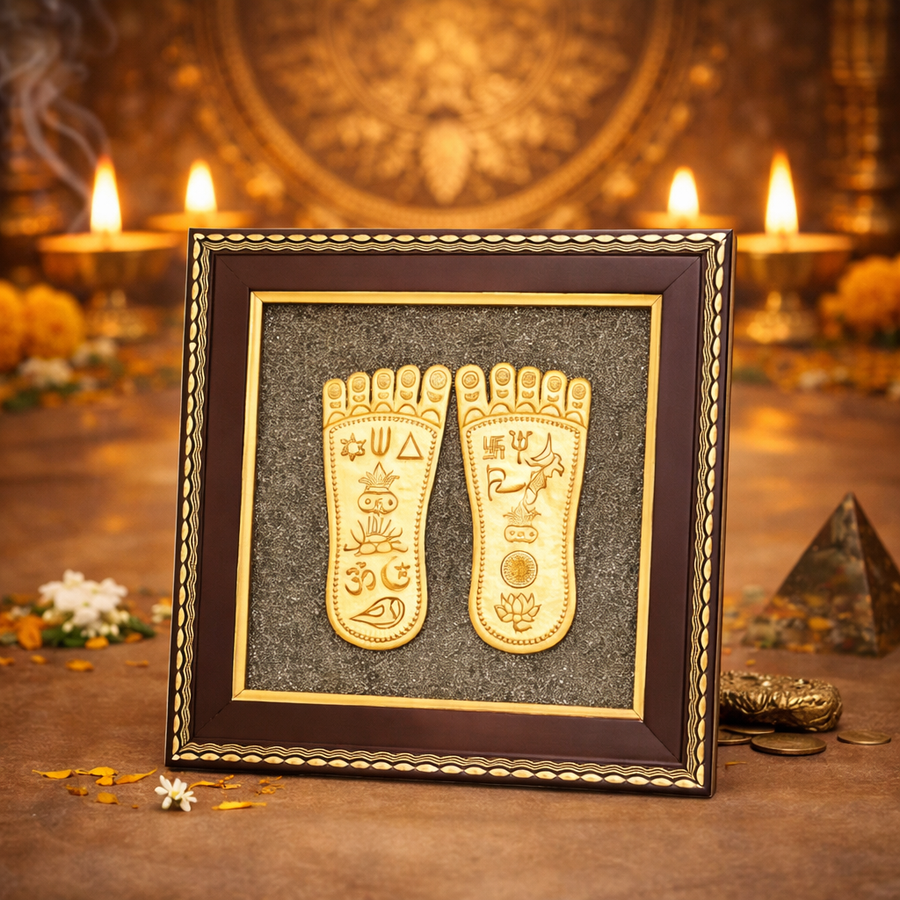 Goddess Laxmi Charan Paduka Pyrite Frame