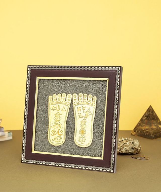 Goddess Laxmi Charan Paduka Pyrite Frame