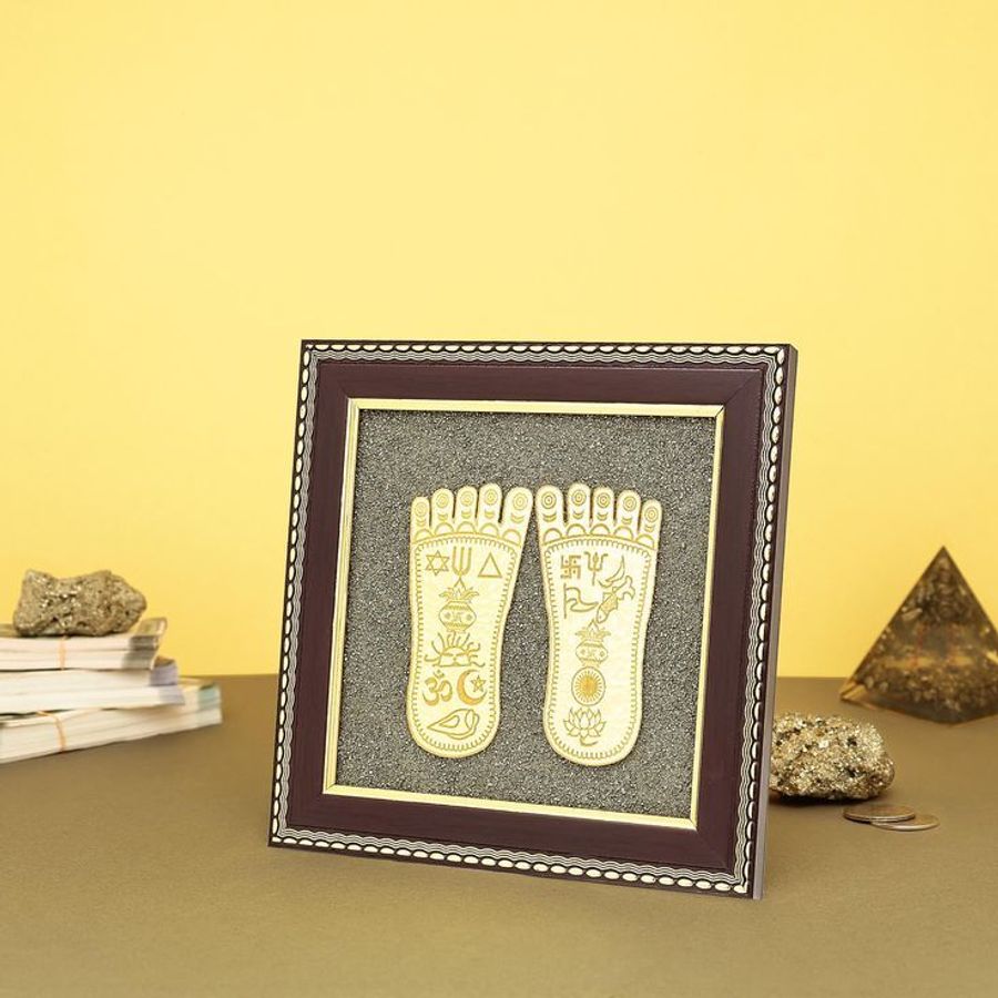 Goddess Laxmi Charan Paduka Pyrite Frame