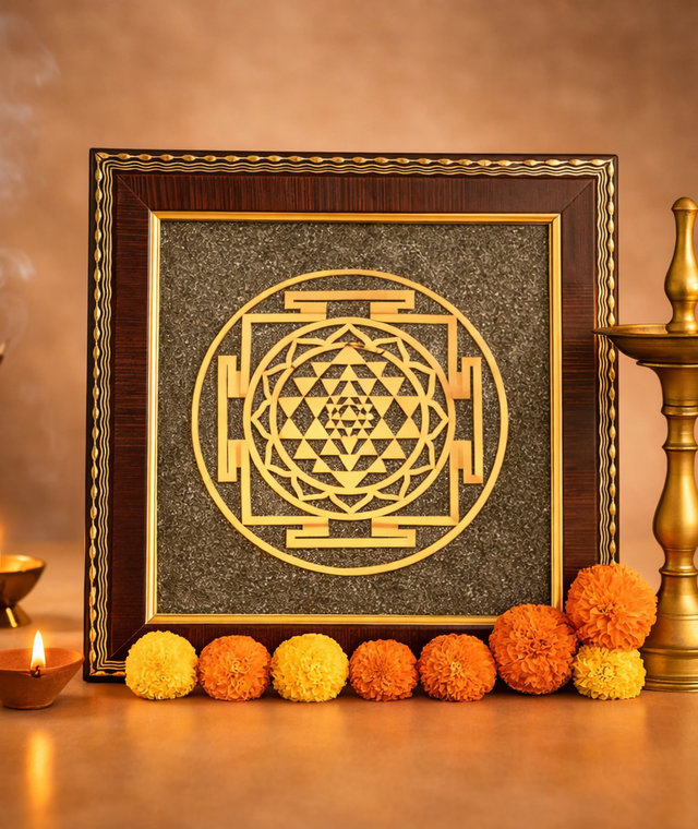 Shree Yantra Raw Pyrite Frame