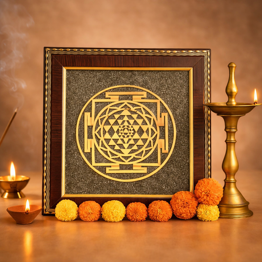 Shree Yantra Raw Pyrite Frame