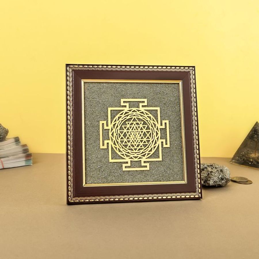 Shree Yantra Raw Pyrite Frame