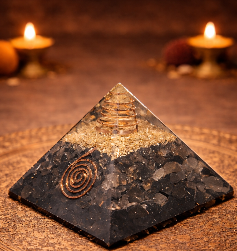 Black Tourmaline Orgone Pyramid with Copper Coil
